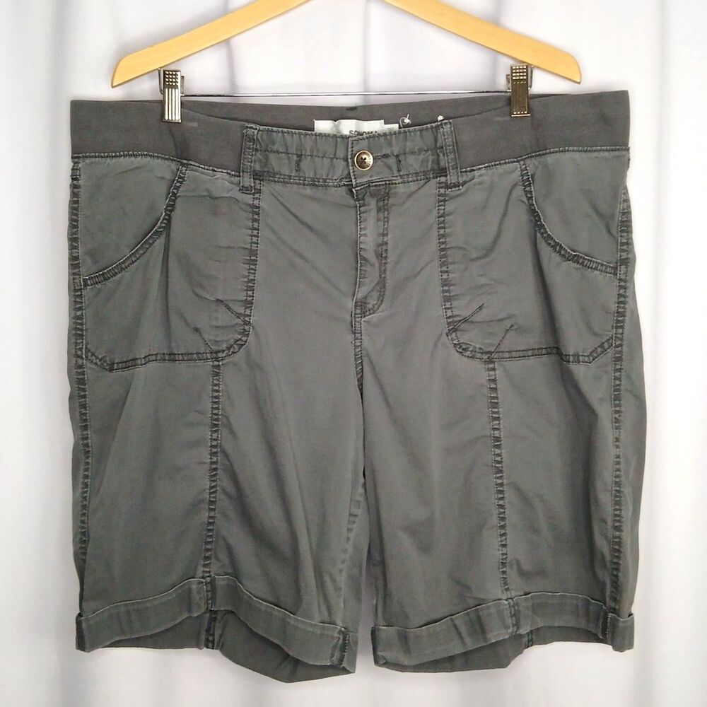 Sonoma Elastic Back 9" Walking Shorts Pockets High Rise Stretch Gray Womens 20W
